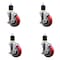 Service Caster 4'' Red Poly Swivel 1-7/8'' Expanding Stem Caster Set with Brake, 4PK SCC-EX20S414-PPUB-RED-TLB-178-4 - alternate 1